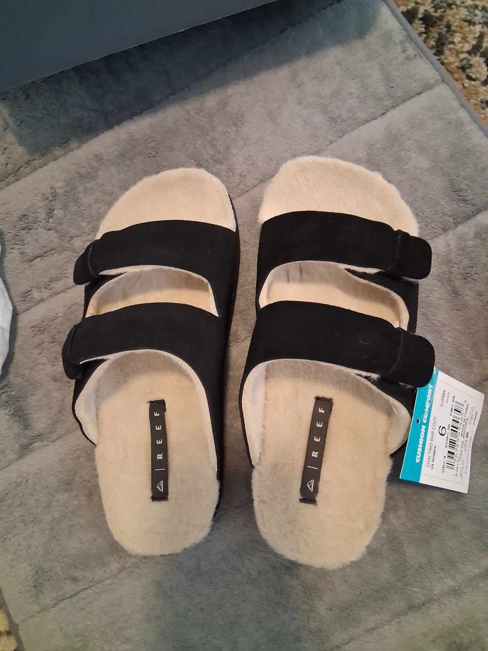Reef OJAI TWO BaR CoZY  Women's FLAT Blck BEIGE  Sandals W/tags & Box